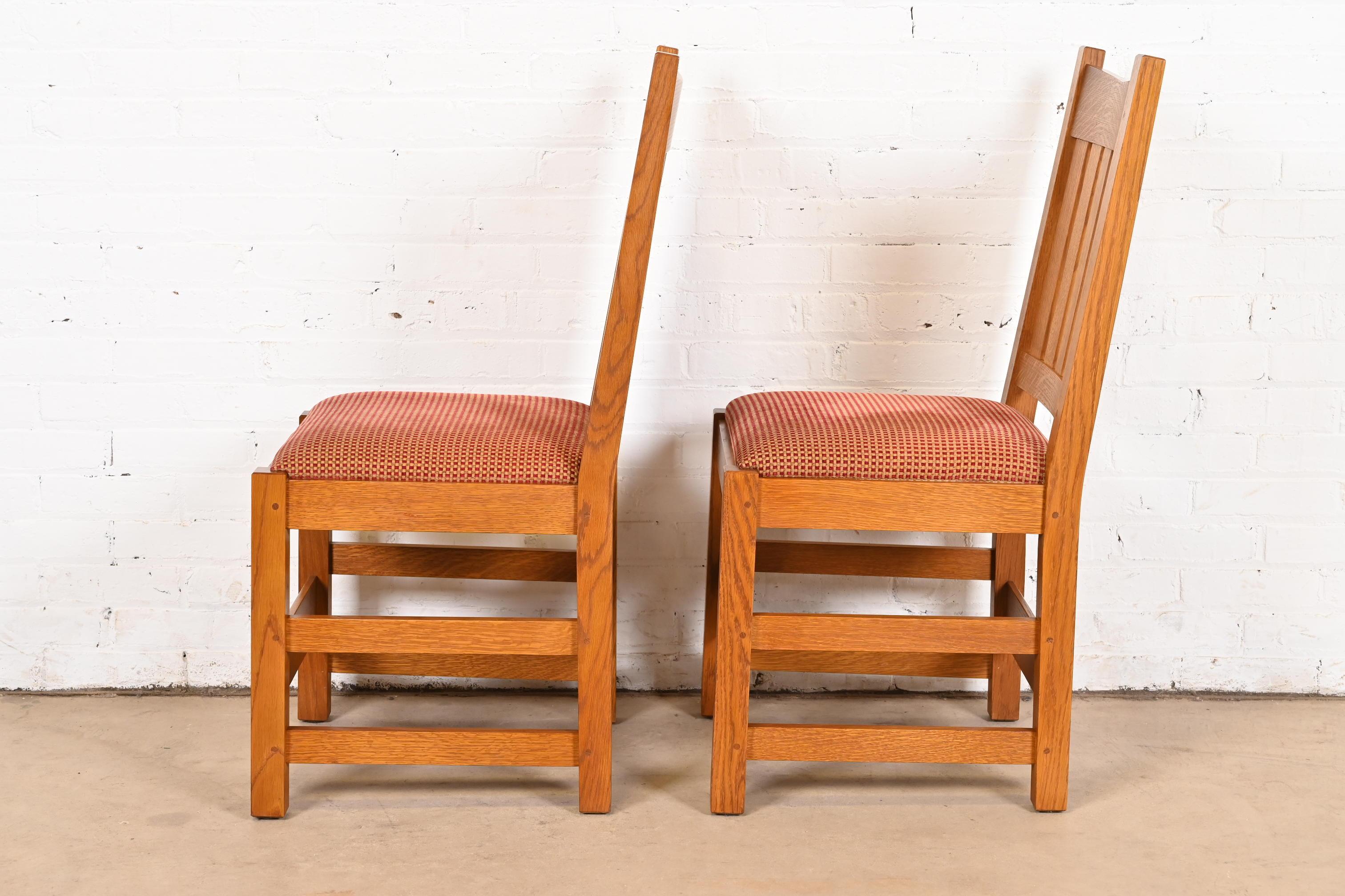 Upholstery Stickley Mission Oak Arts & Crafts Side Chairs or Dining Chairs, Pair For Sale