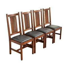 Stickley Mission Oak Arts & Crafts Spindle Back Dining Chairs  Set of Four