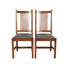Stickley Mission Oak Arts & Crafts Spindle Back Side Chairs  Pair