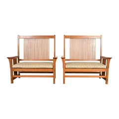 Stickley Mission Oak Arts & Crafts Spindle Benches or Settees, Pair
