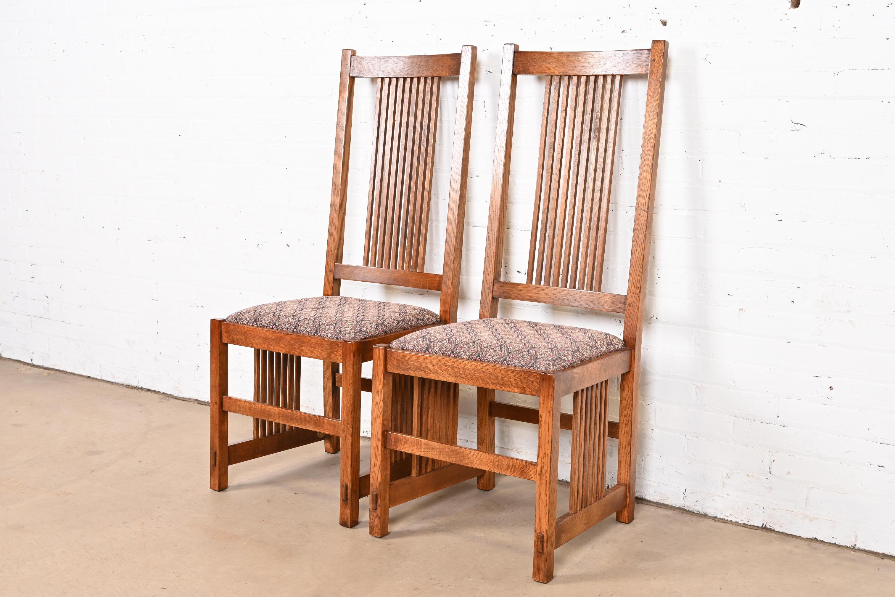 Arts and Crafts Stickley Mission Oak Arts & Crafts Spindle Dining Chairs or Side Chairs, Pair