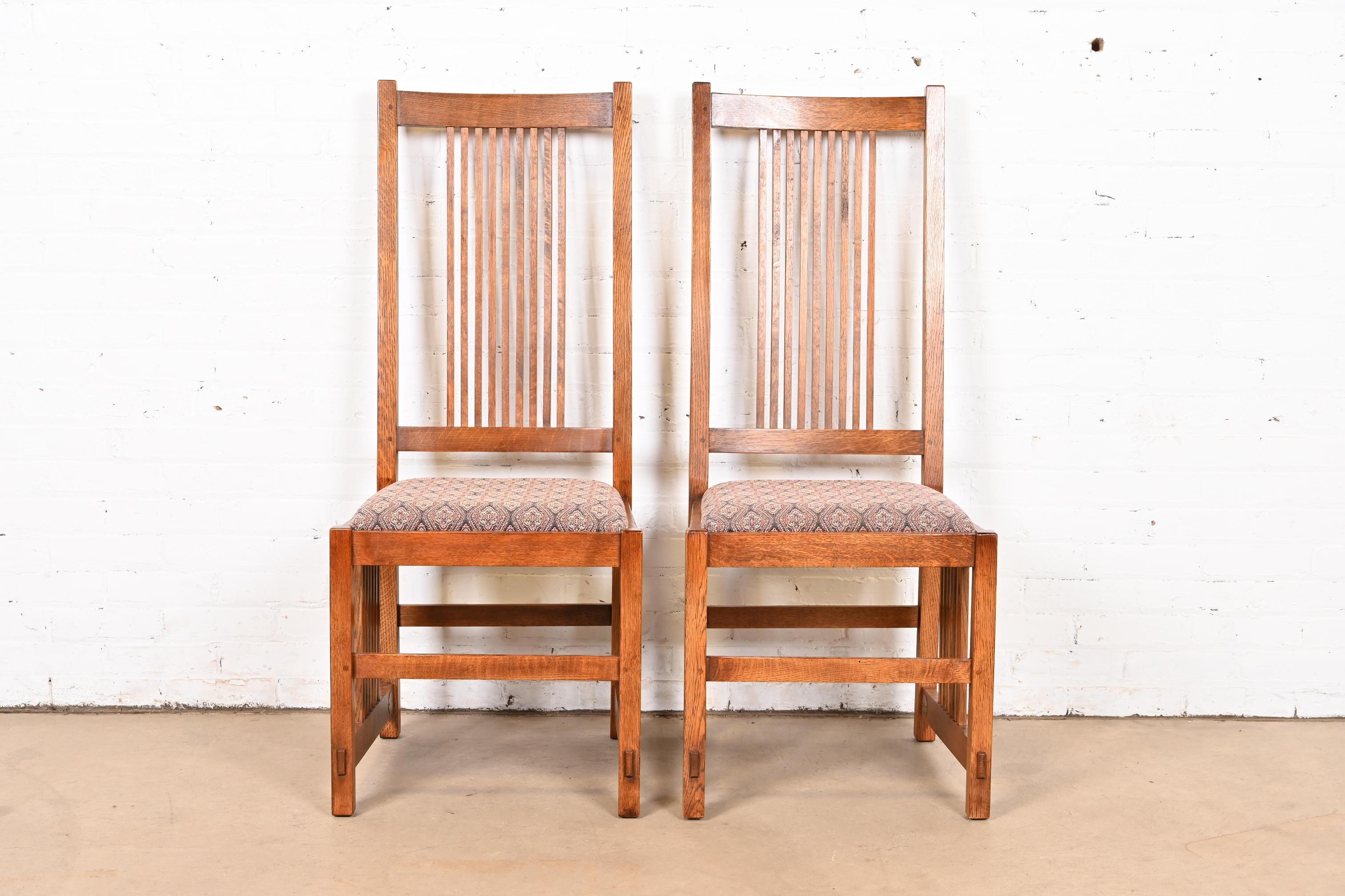 American Stickley Mission Oak Arts & Crafts Spindle Dining Chairs or Side Chairs, Pair
