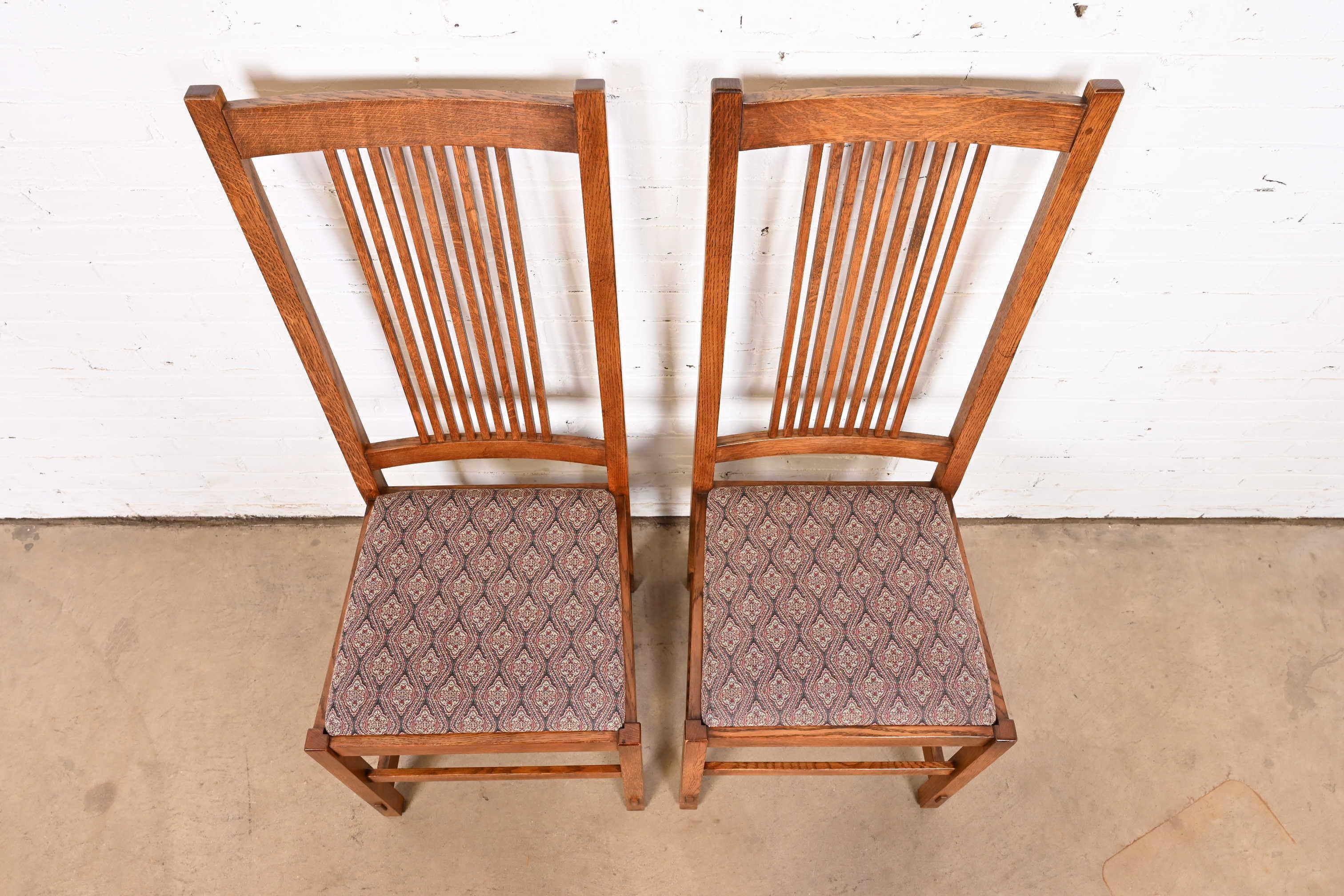 20th Century Stickley Mission Oak Arts & Crafts Spindle Dining Chairs or Side Chairs, Pair