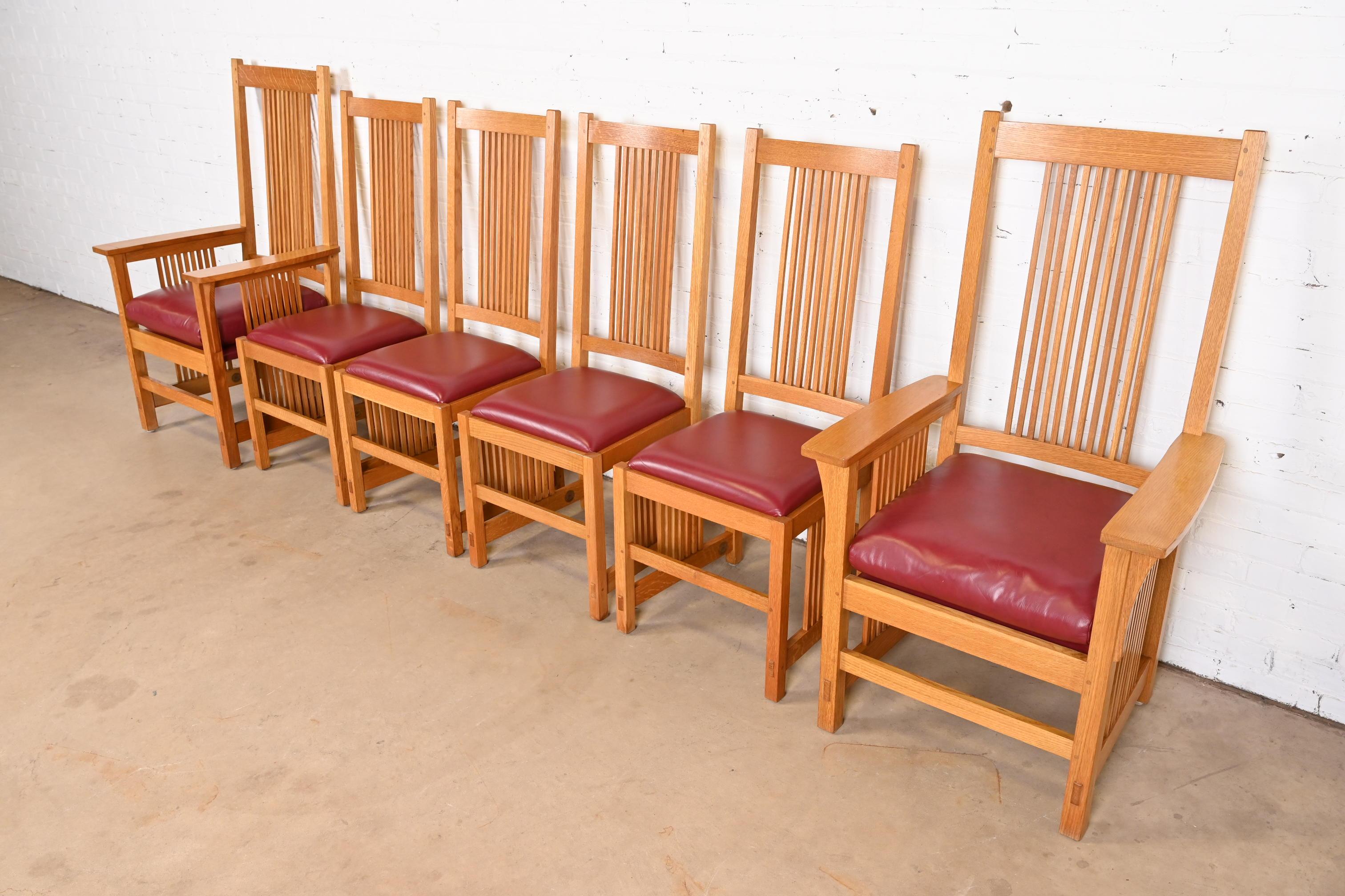 Chaises de salle à manger à fuseau Stickley Mission Oak Arts & Crafts, lot de six Bon état - En vente à South Bend, IN