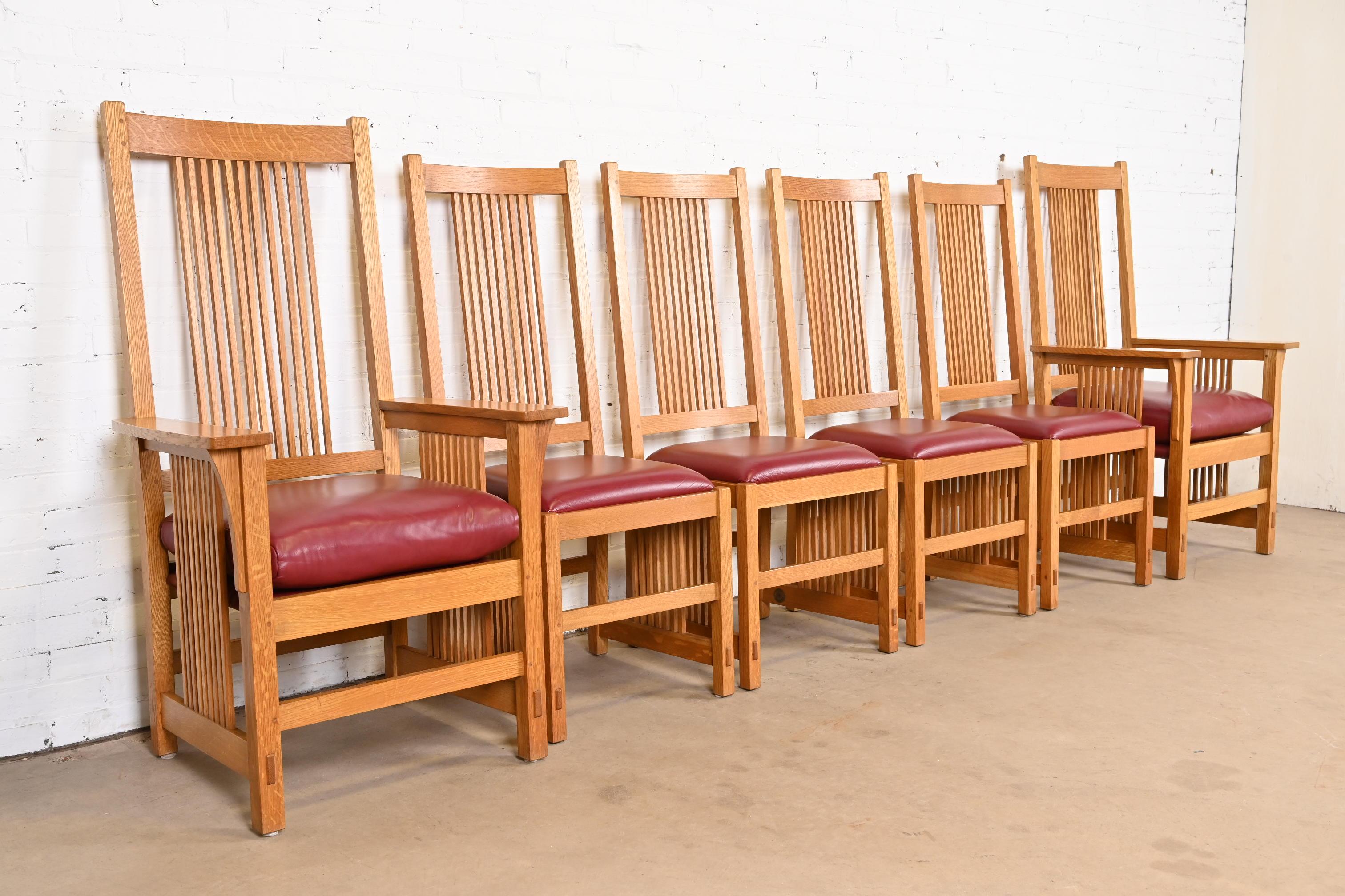 20ième siècle Chaises de salle à manger à fuseau Stickley Mission Oak Arts & Crafts, lot de six en vente