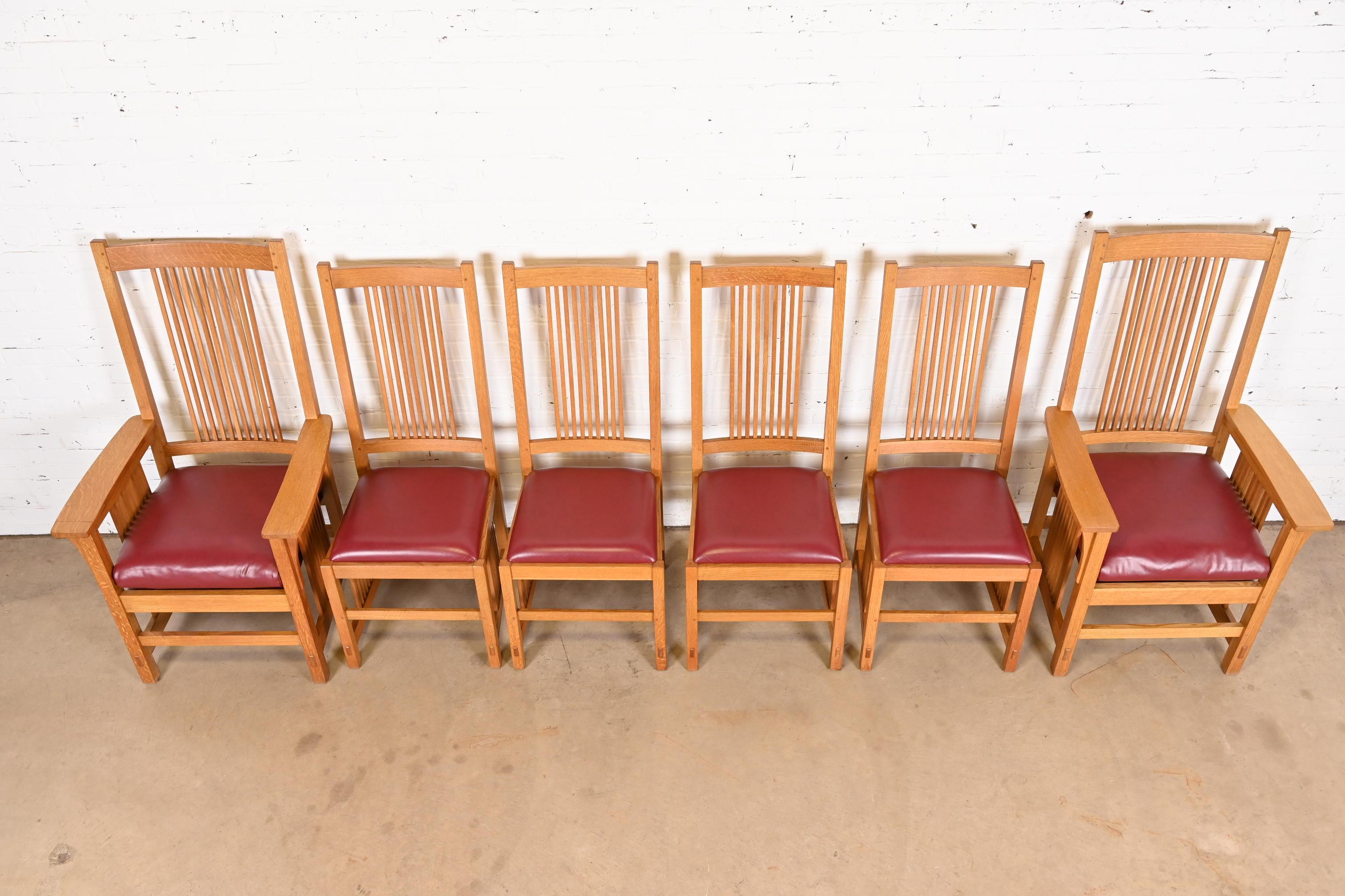 Chaises de salle à manger à fuseau Stickley Mission Oak Arts & Crafts, lot de six en vente 1
