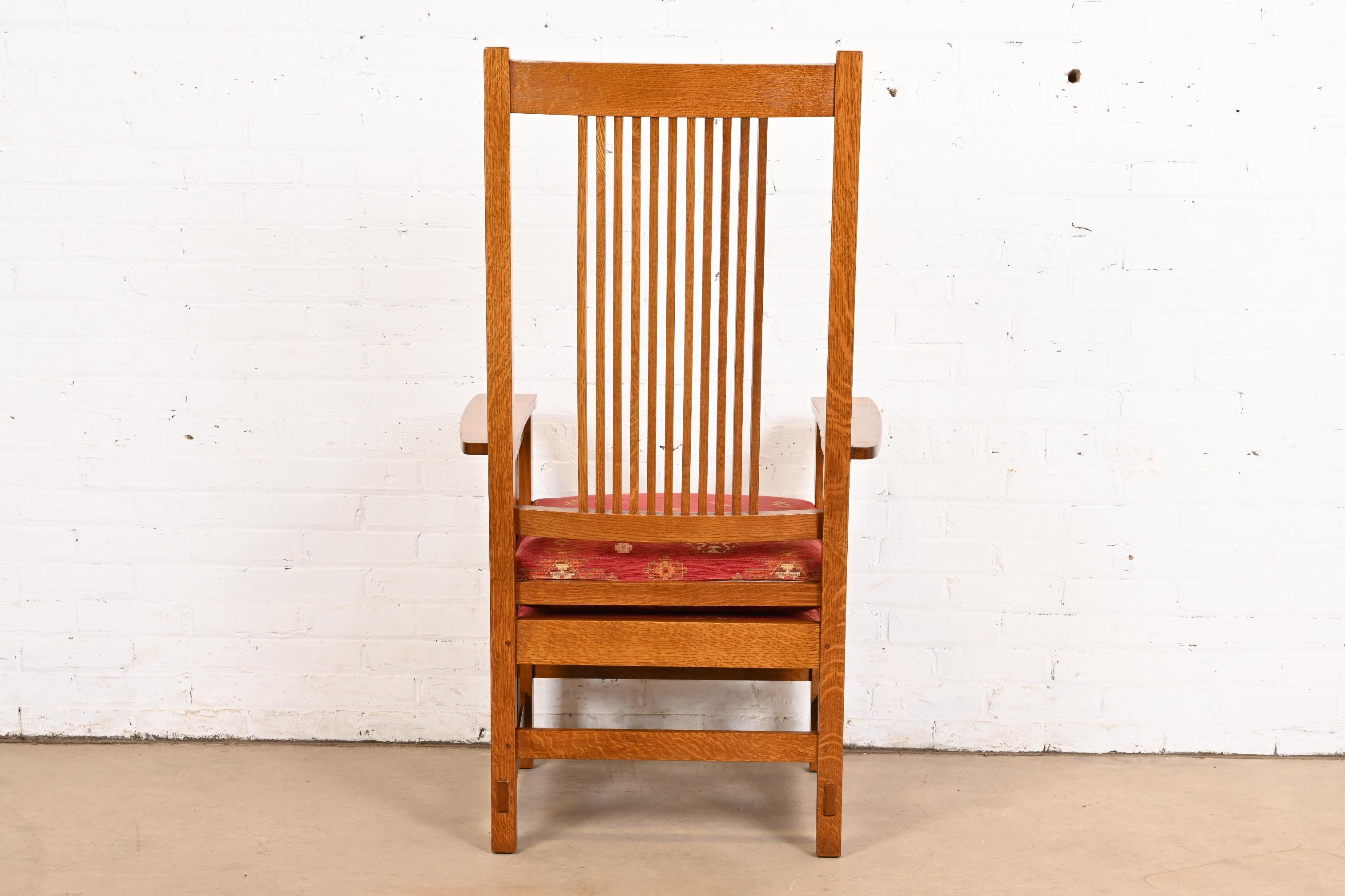 Stickley Mission Oak Arts & Crafts Spindle High Back Arm Chair For Sale 3