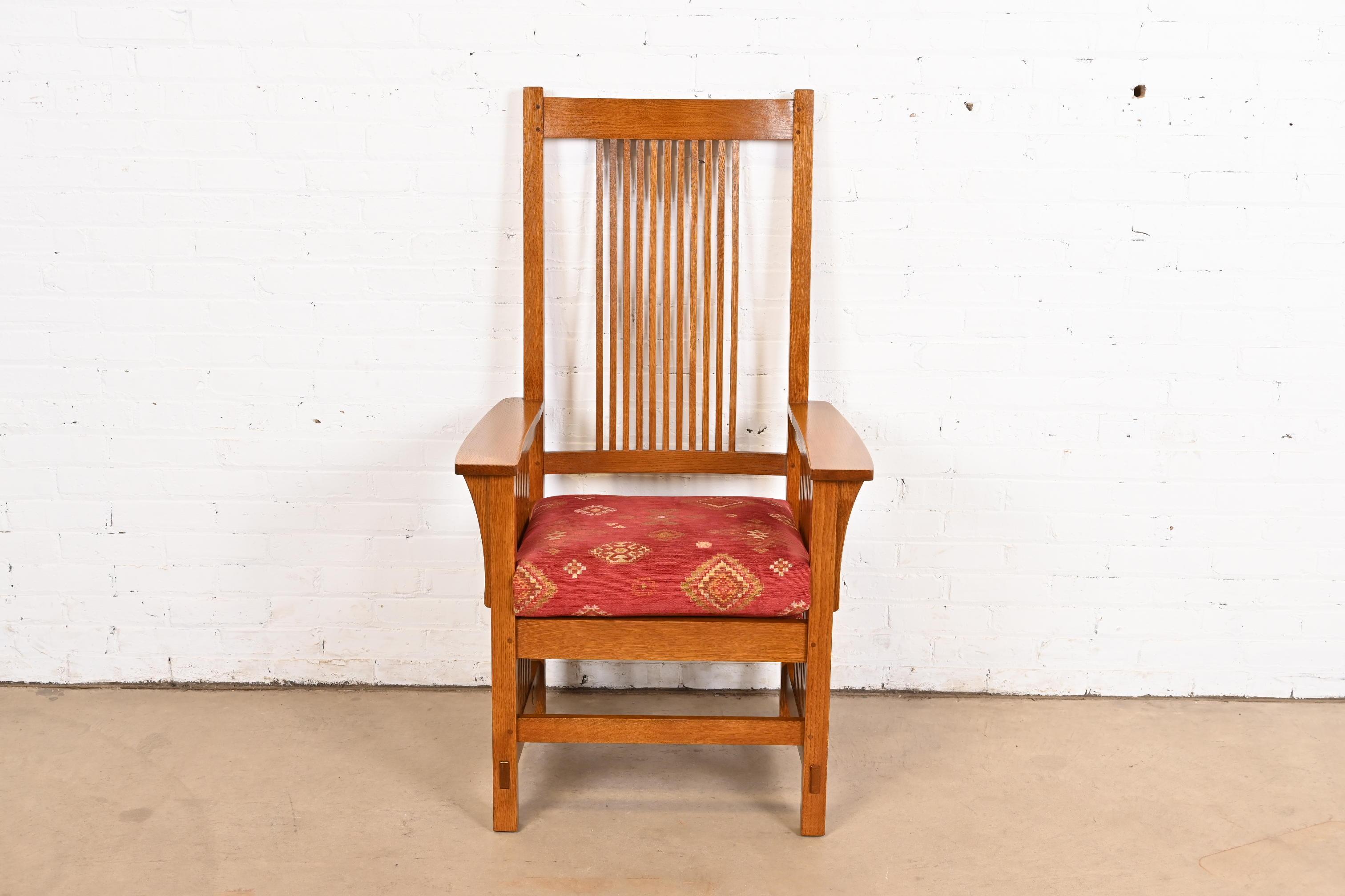 Arts and Crafts Stickley Mission Oak Arts & Crafts Spindle High Back Arm Chair For Sale