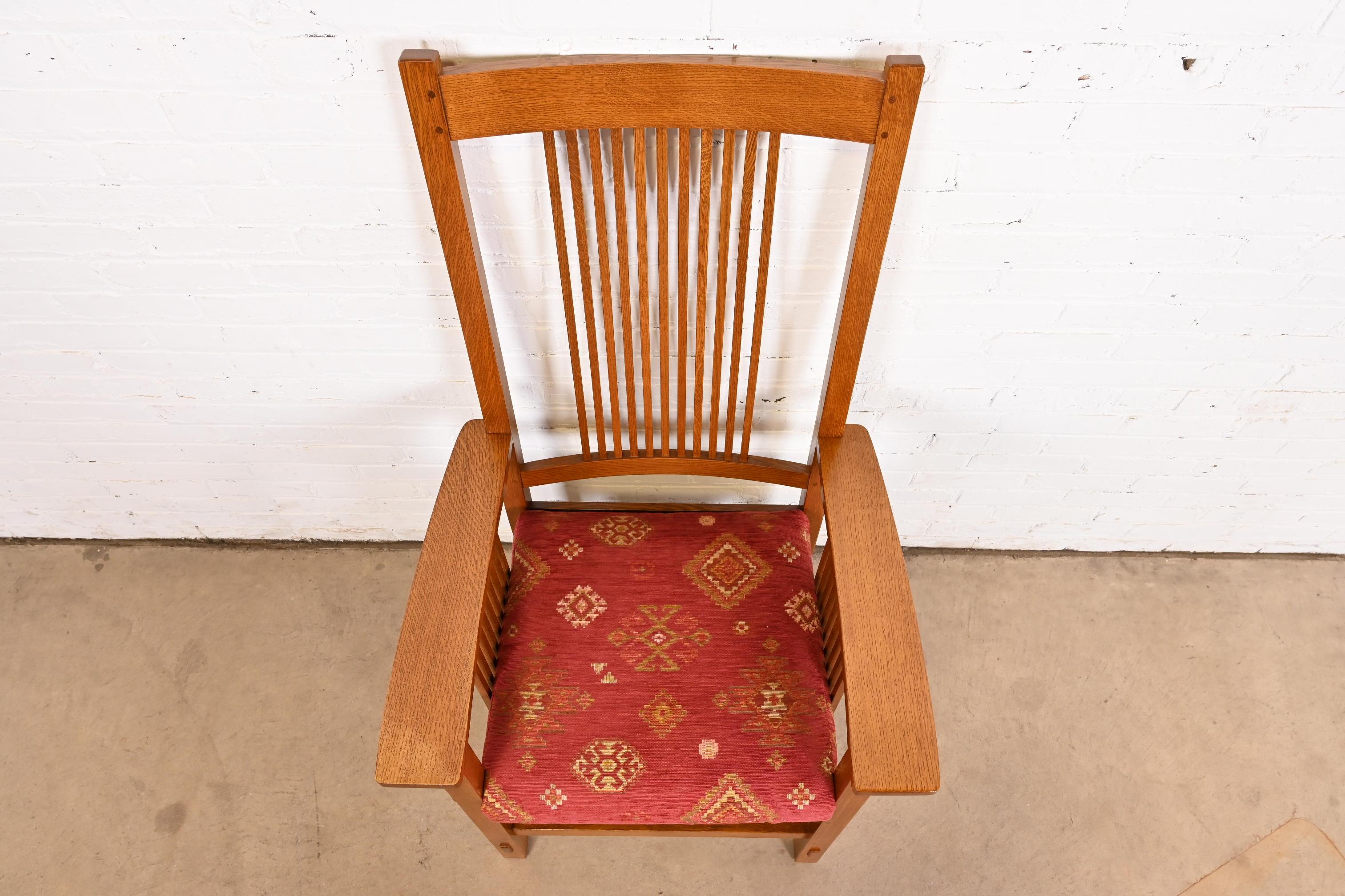 20th Century Stickley Mission Oak Arts & Crafts Spindle High Back Arm Chair For Sale