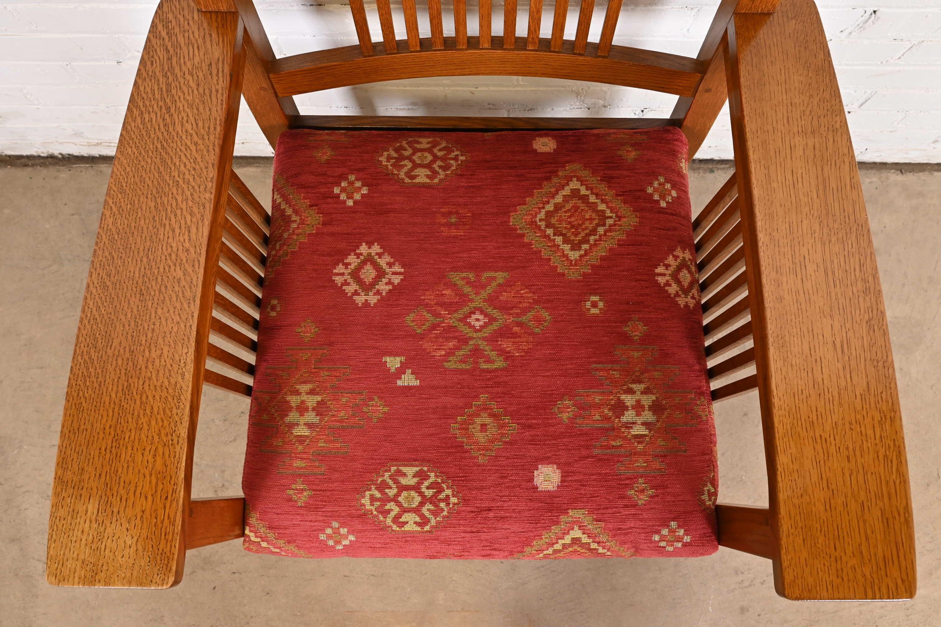 Stickley Mission Oak Arts & Crafts Spindle High Back Arm Chair For Sale 1