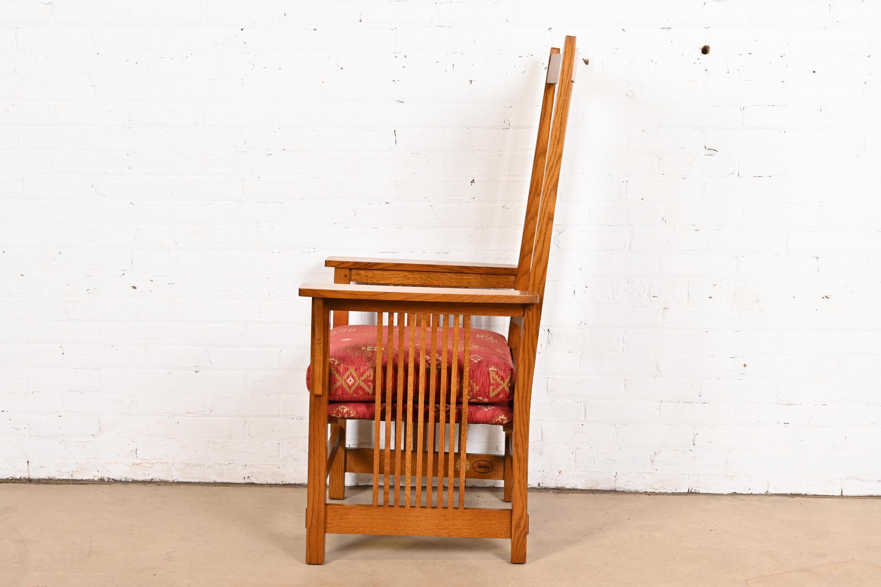 Stickley Mission Oak Arts & Crafts Spindle High Back Arm Chair For Sale 2