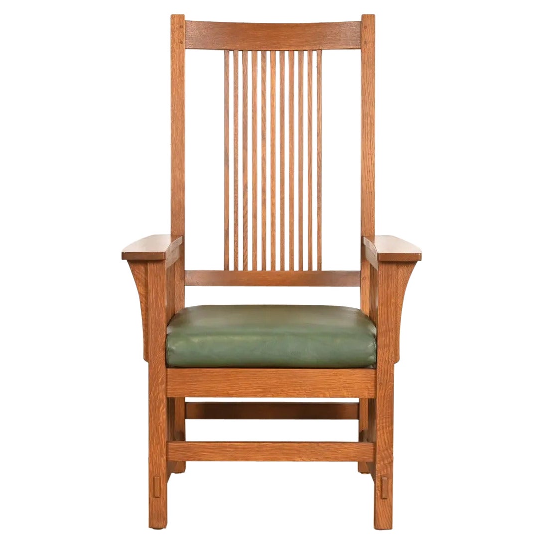 Chaise à accoudoirs à haut dossier Stickley Mission Oak Arts & Craft Spindle