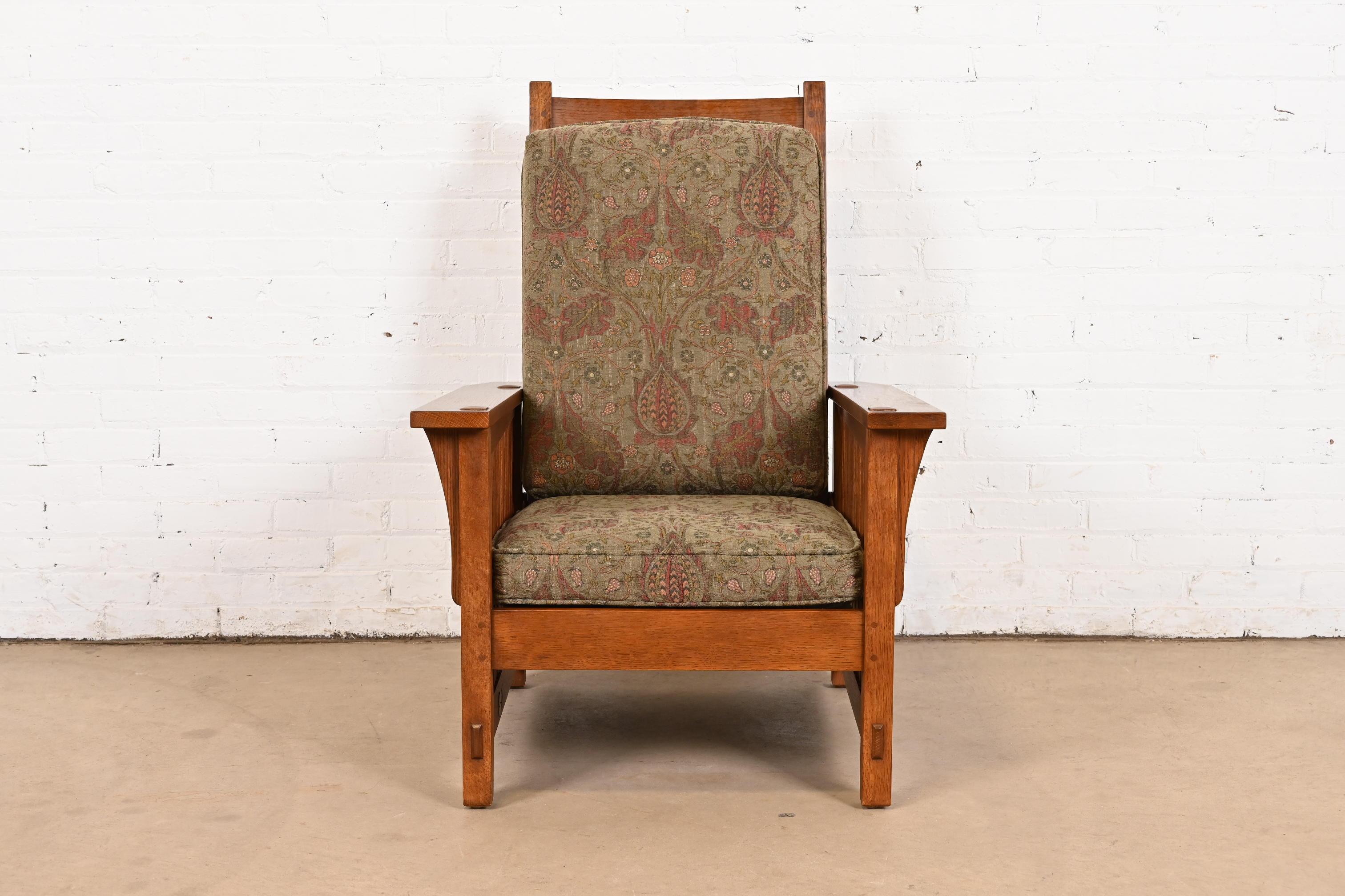 Arts and Crafts Stickley Mission Oak Arts & Crafts con fusto reclinabile Morris Lounge Chair
