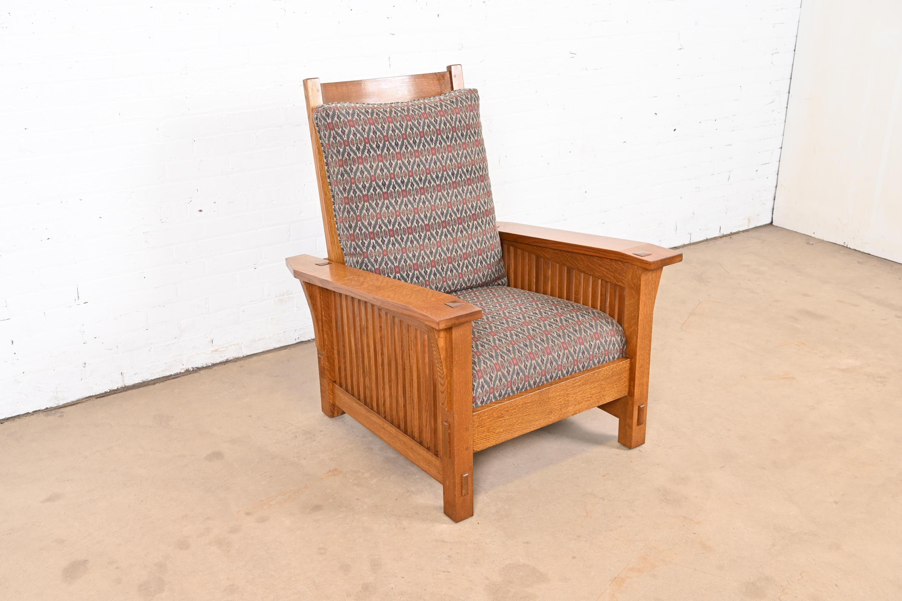 Arts and Crafts Stickley Mission Oak Arts & Crafts con fusto reclinabile Morris Lounge Chair in vendita