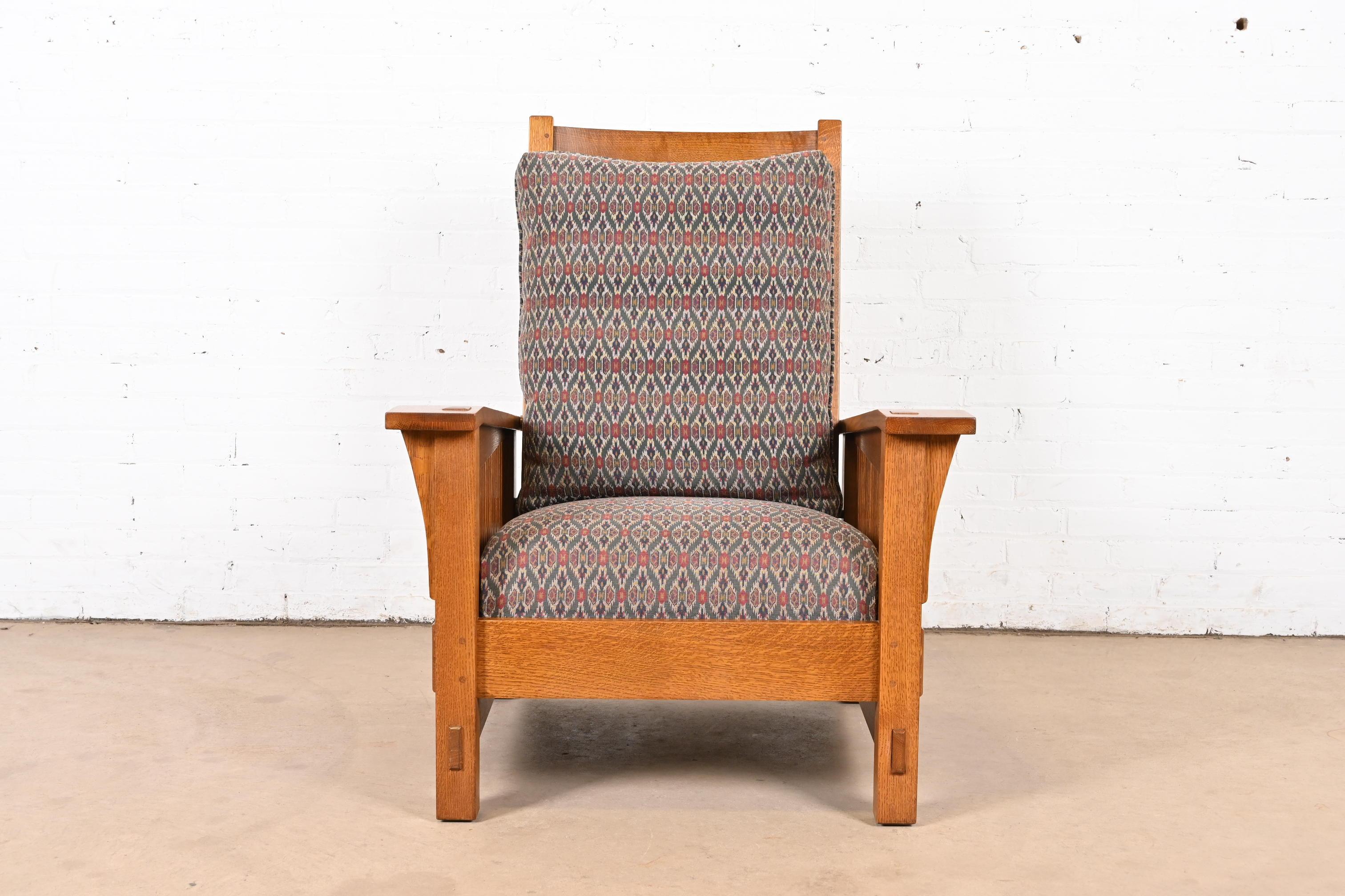 Americano Stickley Mission Oak Arts & Crafts con fusto reclinabile Morris Lounge Chair in vendita