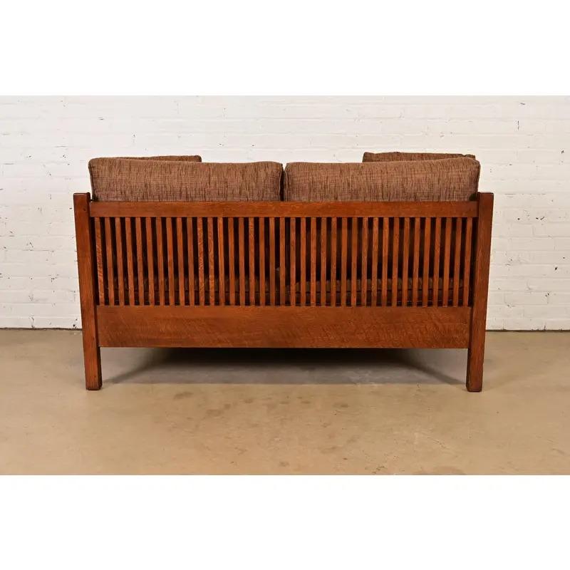 Stickley Mission Oak Arts & Crafts Spindle Settle Sofa im Angebot 3