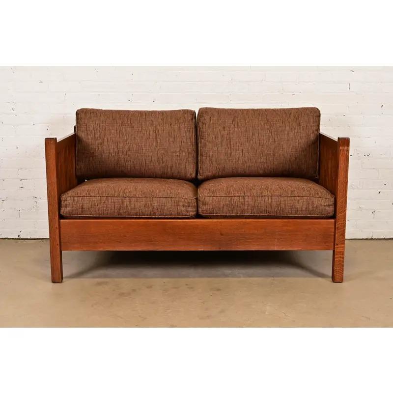 Stickley Mission Oak Arts & Crafts Spindle Settle Sofa (Polster) im Angebot