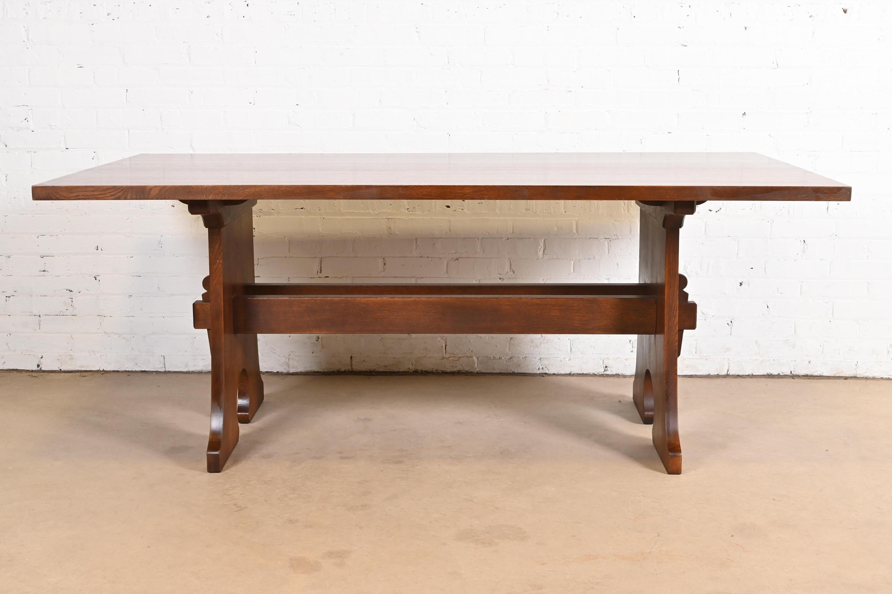 American Stickley Mission Oak Arts & Crafts Trestle Dining Table