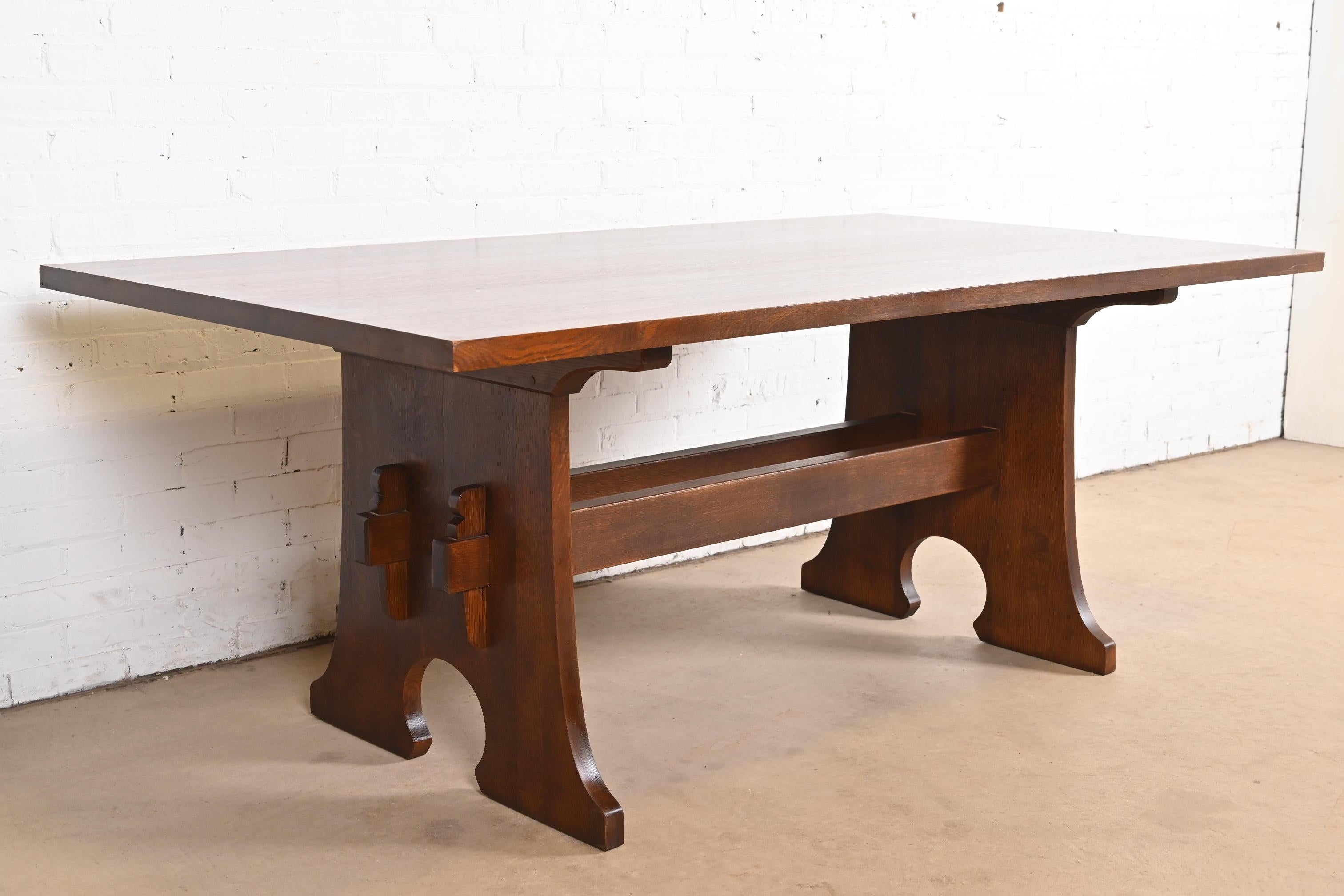 Stickley Mission Oak Arts & Crafts Trestle Dining Table In Good Condition In South Bend, IN