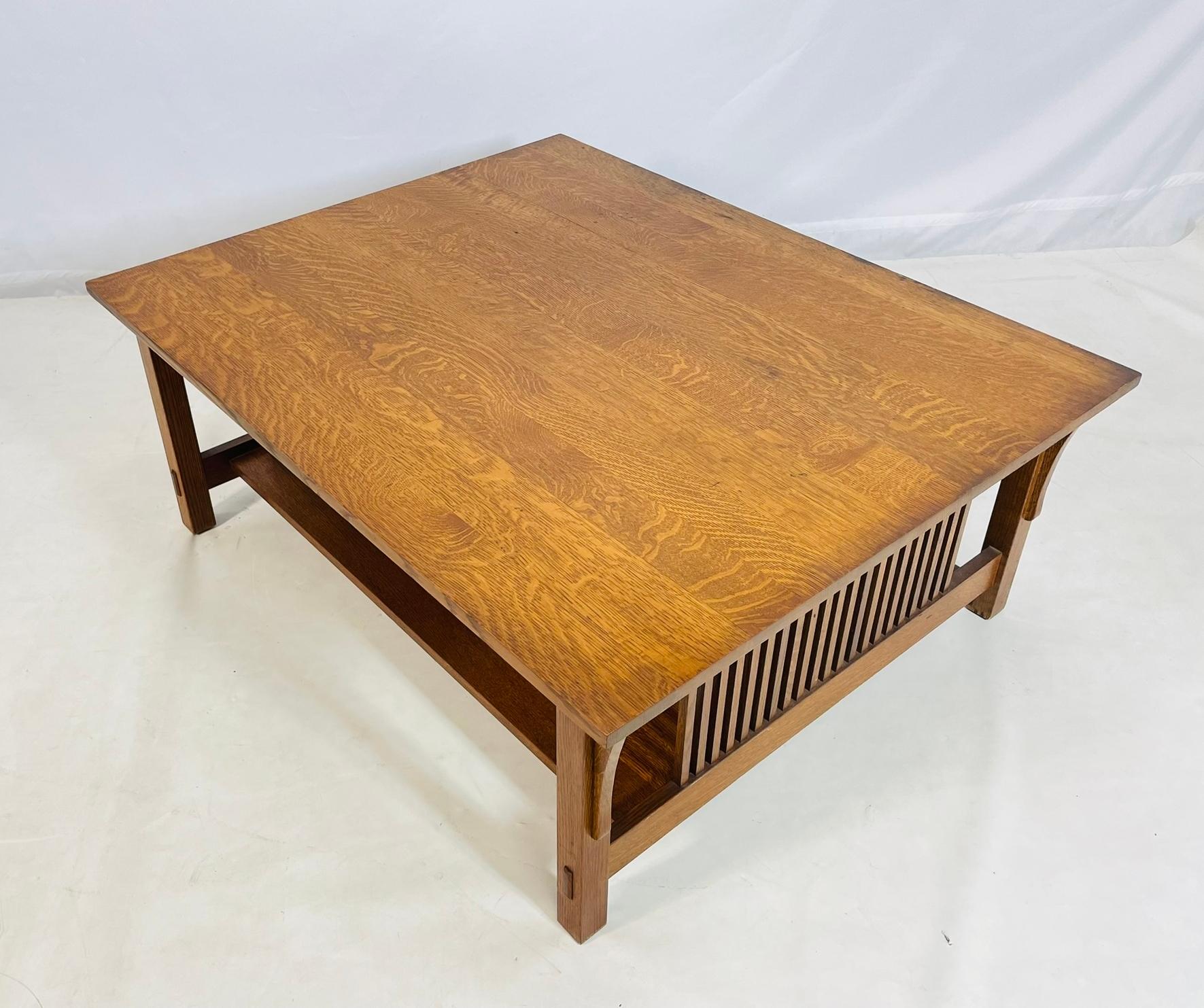 Stickley Mission Oak Coffee Table with Slatted Sides, Signed and Dated 1995 For Sale 4