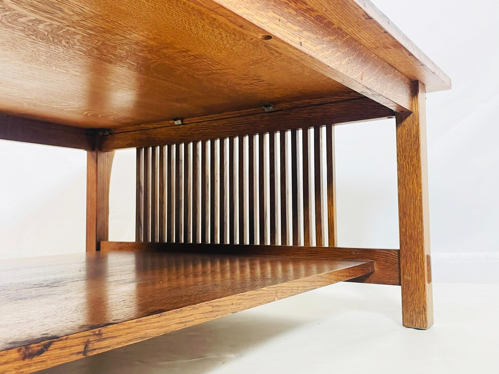Stickley Mission Oak Coffee Table with Slatted Sides, Signed and Dated 1995 For Sale 7