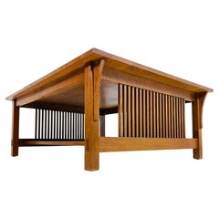 Stickley Mission Oak Coffee Table with Slatted Sides, Signed and Dated 1995