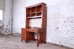 Stickley Mission Oak Desk With Lighted Hutch Top, 1990s