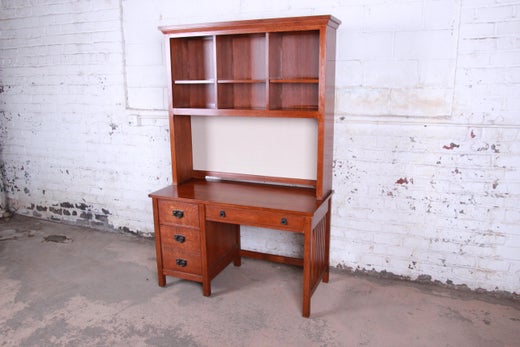 Stickley Mission Oak Desk With Lighted Hutch Top 1990s At 1stdibs