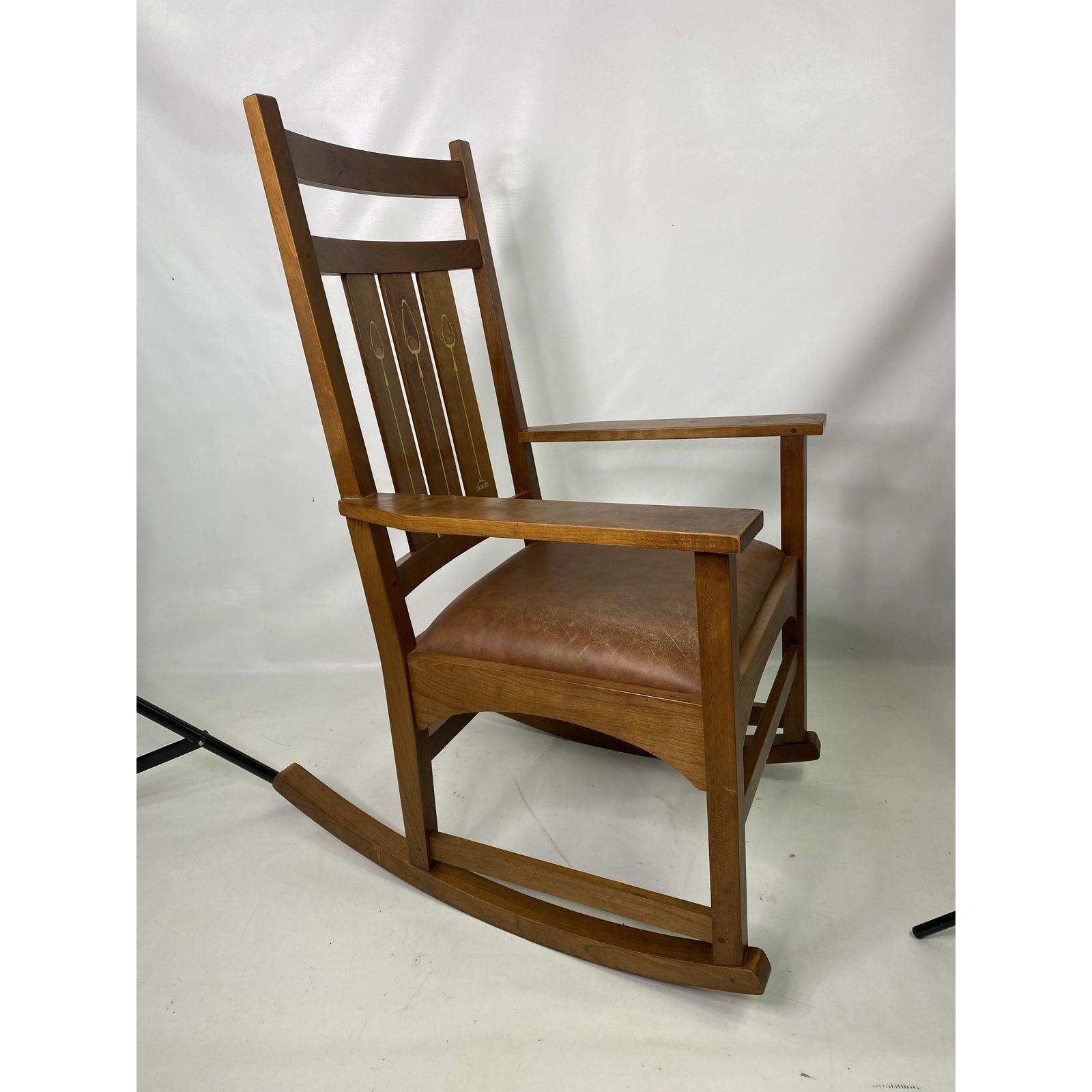 Stickley Mission oak Harvey Ellis inlaid rocker.