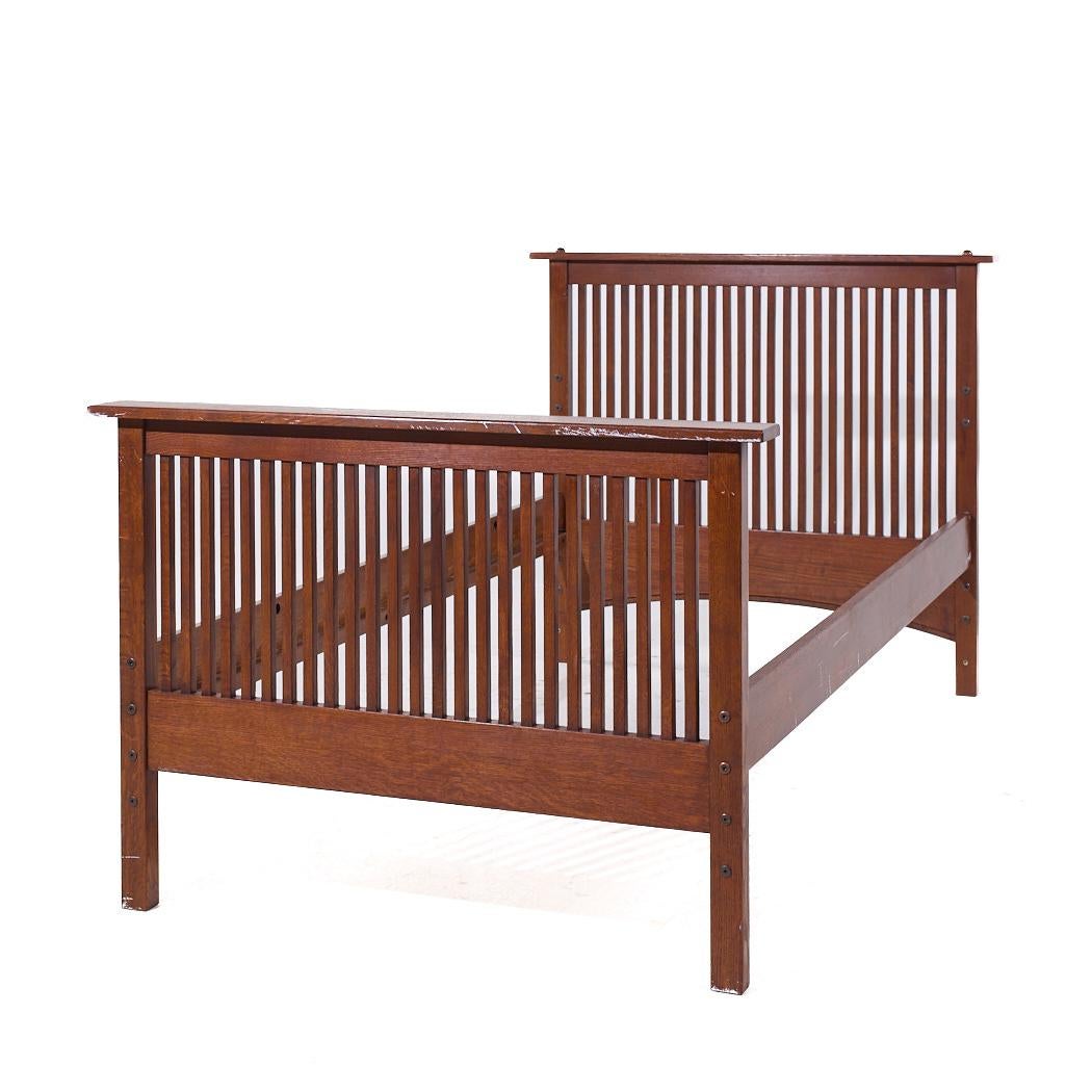 Stickley Mission Oak Twin Bed

This bed frame measures: 45.75 wide x 82 deep x 41 inches high
The frame height is 17 inches

We take our photos in a controlled lighting studio to show as much detail as possible. We do not Photoshop out