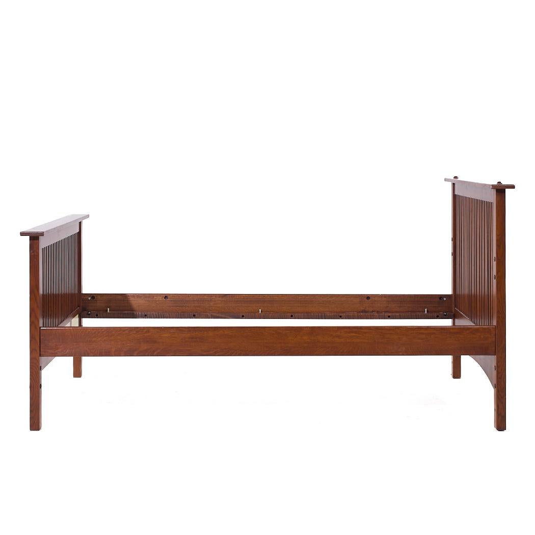 Stickley Mission Oak Twin Bed

This bed frame measures: 45.75 wide x 82 deep x 41 inches high
The frame height is 17 inches

We take our photos in a controlled lighting studio to show as much detail as possible. We do not Photoshop out