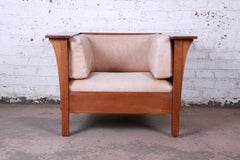 Stickley Mission Prairie Armchair with Tan Leather Upholstery