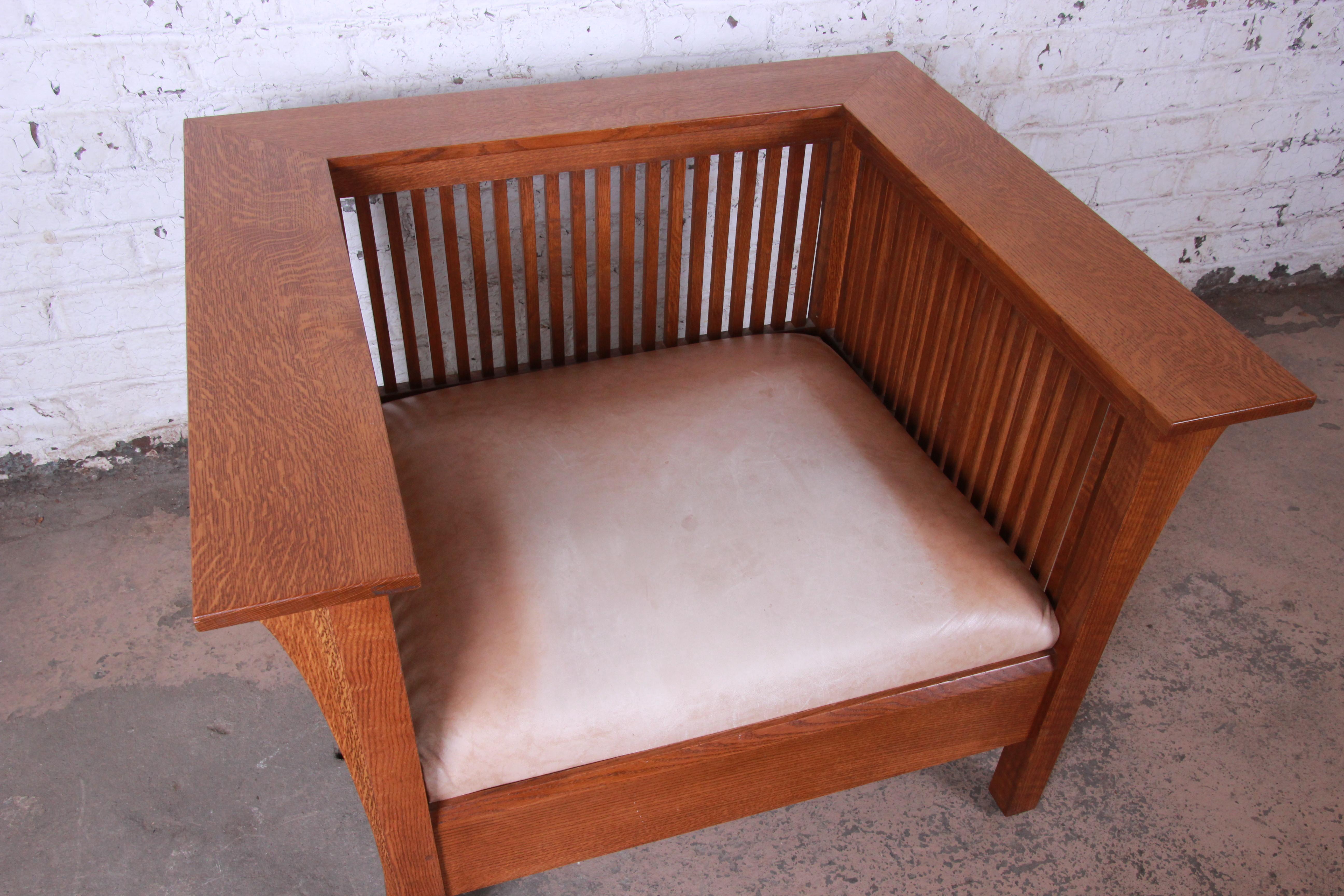 American Stickley Mission Prairie Armchair with Tan Leather Upholstery