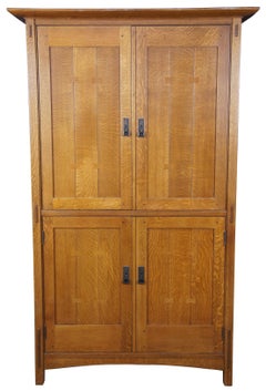 Stickley Mission Quartersawn Oak Armoire TV Media Cabinet Arts & Crafts