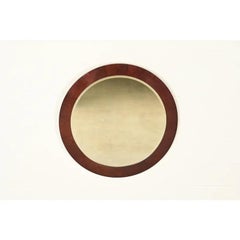 Stickley Modern Art Deco Mahogany Framed Round Beveled Wall Mirror