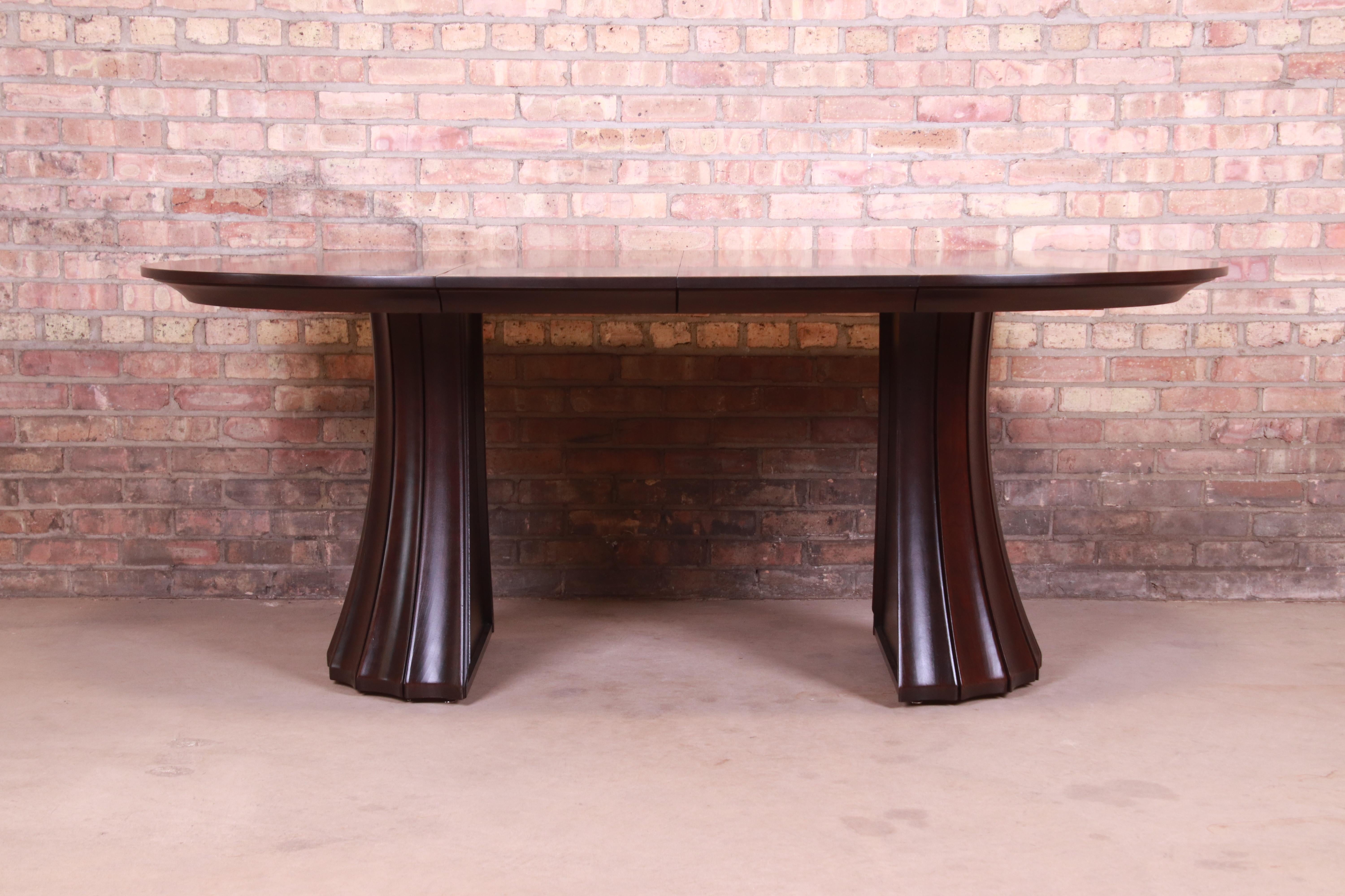 Stickley Modern Dark Mahogany Pedestal Extension Dining Table, Newly Refinished 7