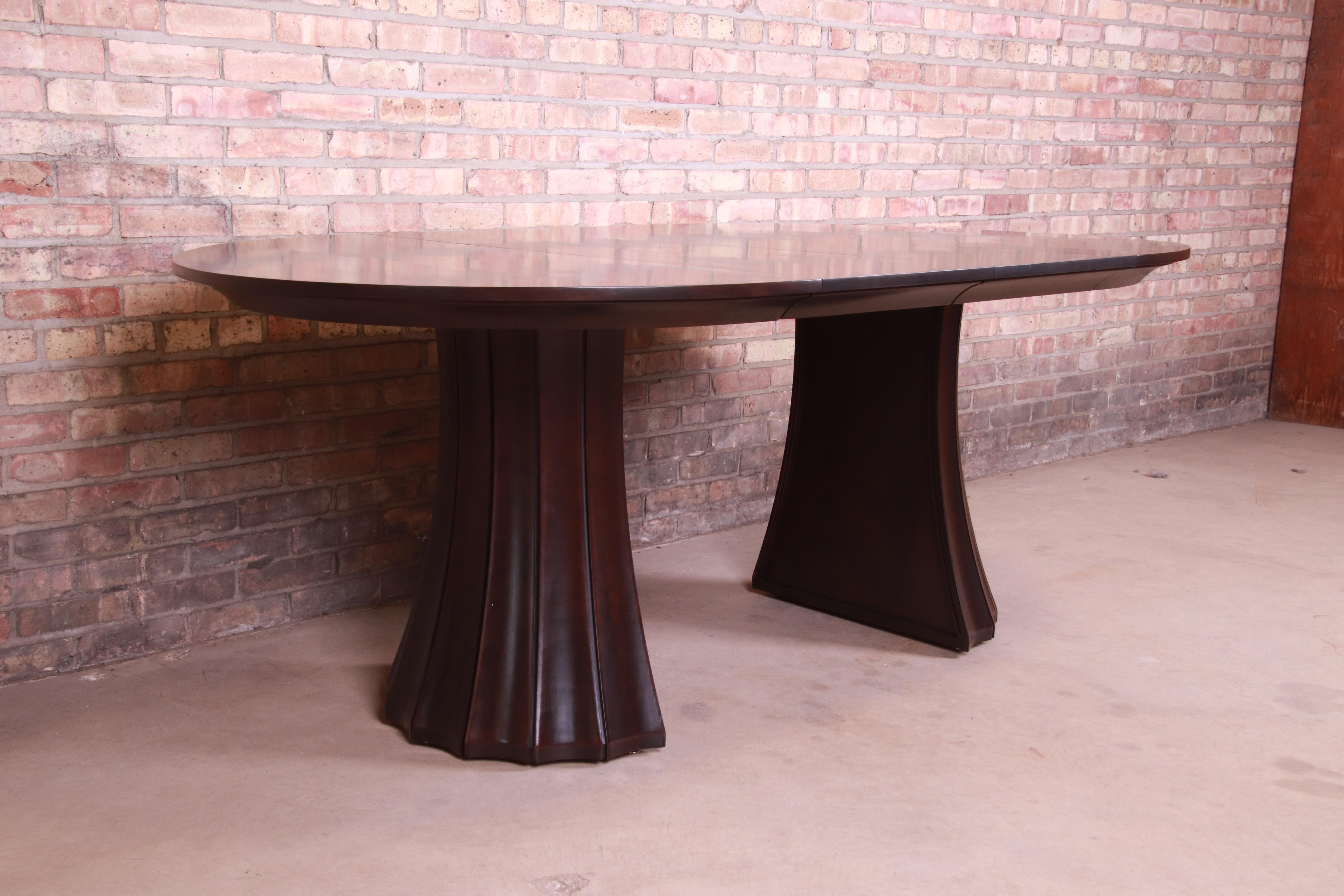 Stickley Modern Dark Mahogany Pedestal Extension Dining Table, Newly Refinished 11