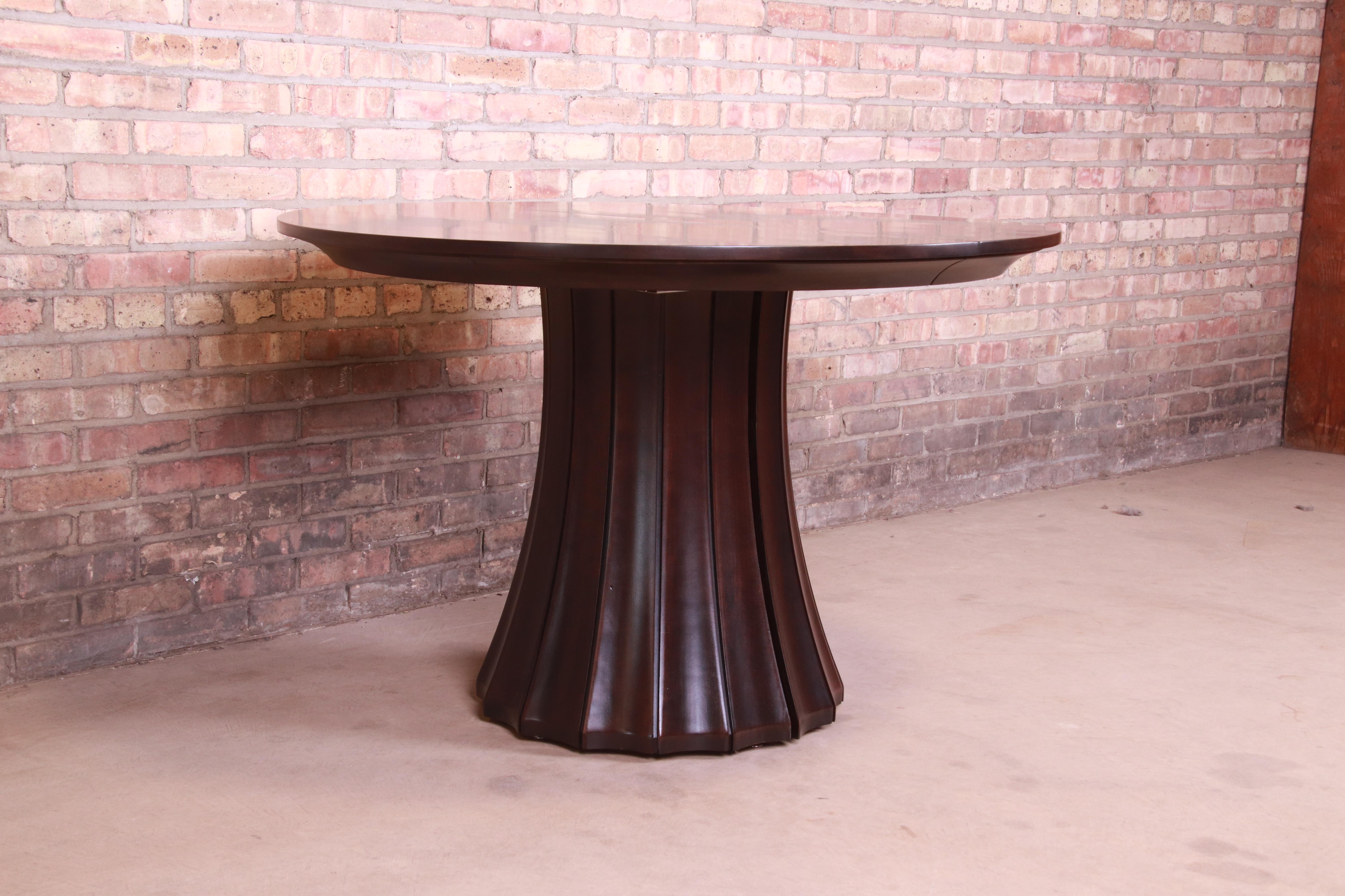 Stickley Modern Dark Mahogany Pedestal Extension Dining Table, Newly Refinished 1