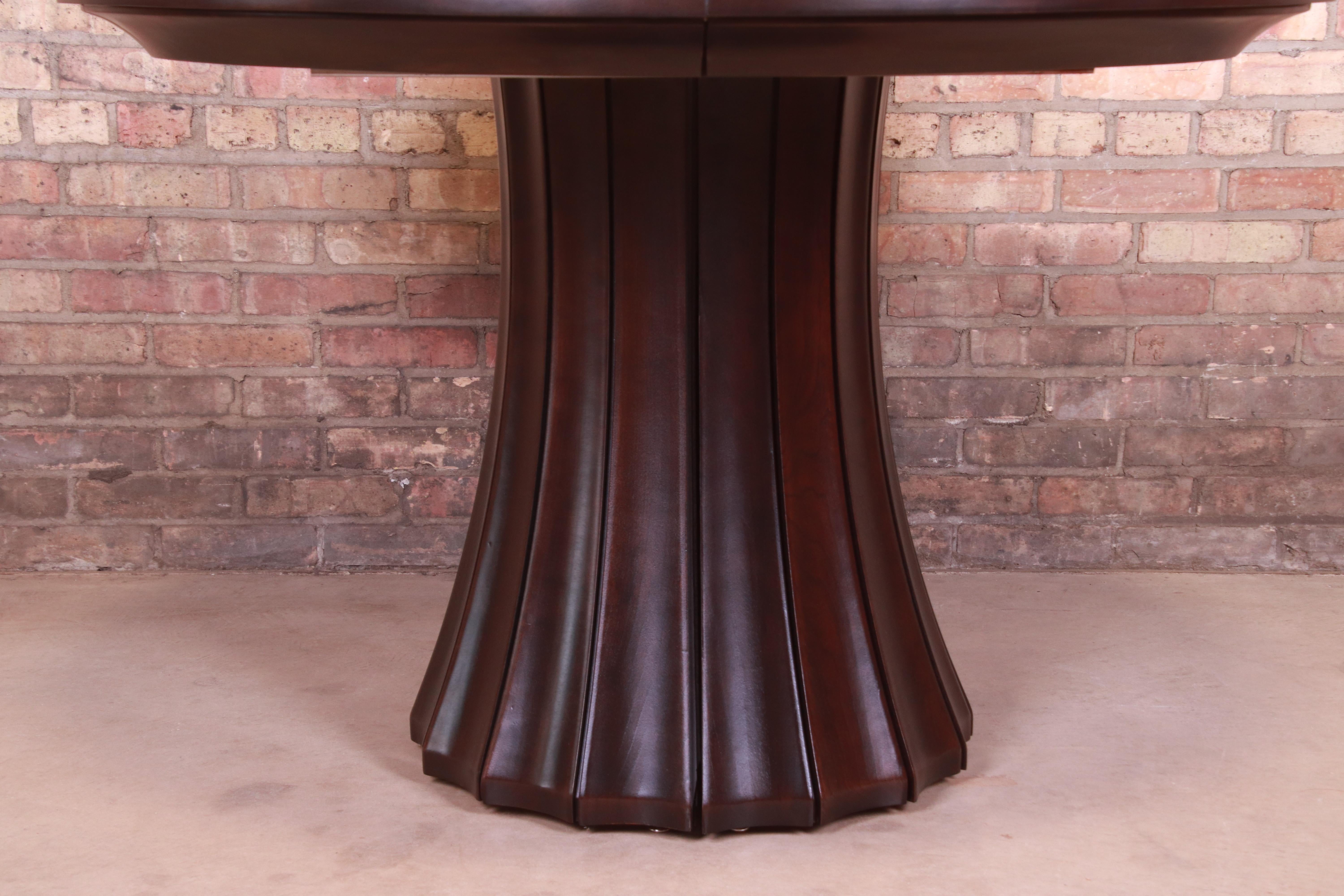 Stickley Modern Dark Mahogany Pedestal Extension Dining Table, Newly Refinished 3