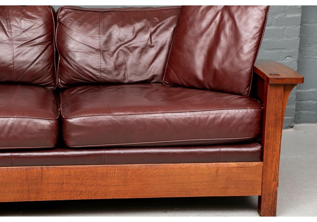 Stickley Oak Mission Orchard Street Oxblood Leather Sofa 3