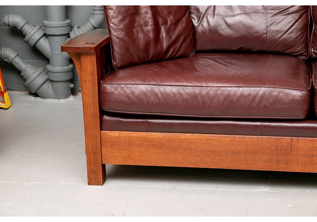 Stickley Oak Mission Orchard Street Oxblood Leather Sofa 4