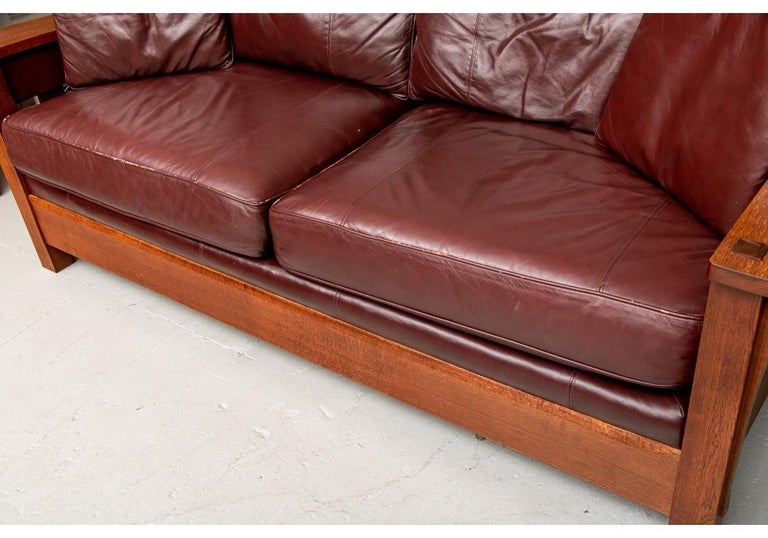 Stickley Oak Mission Orchard Street Oxblood Leather Sofa