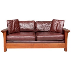 Vintage Stickley Oak Mission Orchard Street Oxblood Leather Sofa