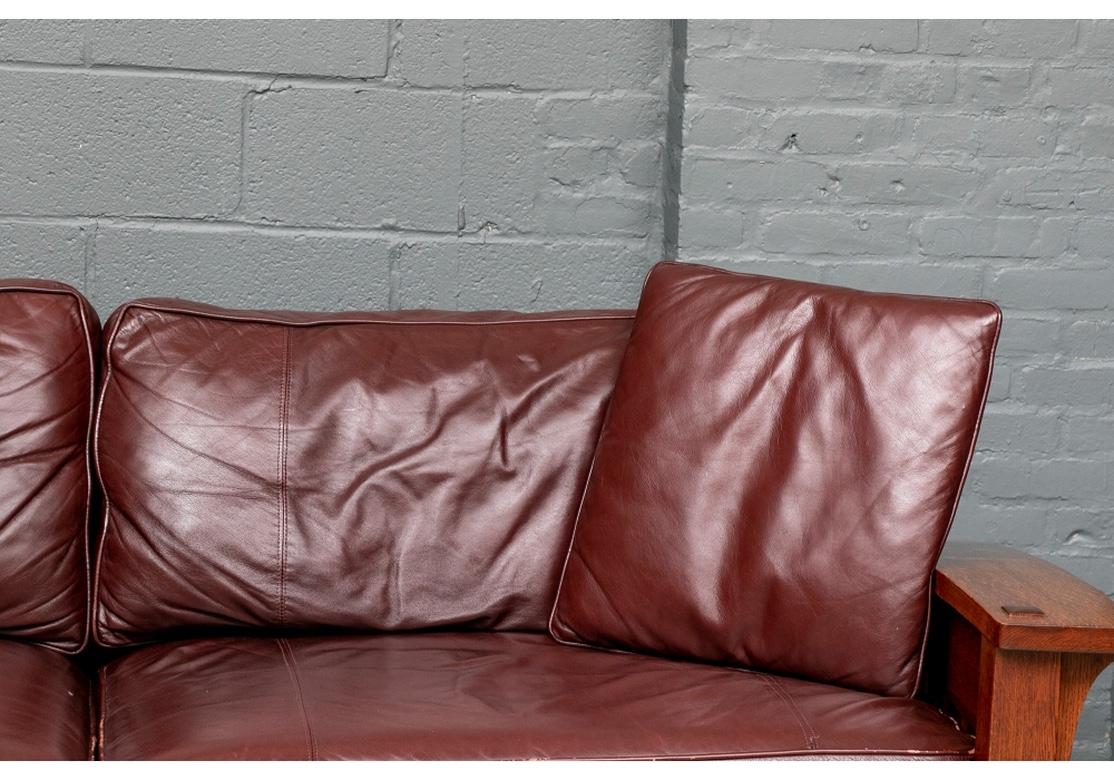 Stickley Oak Mission Oxblood Leather Orchard Street Sofa 3