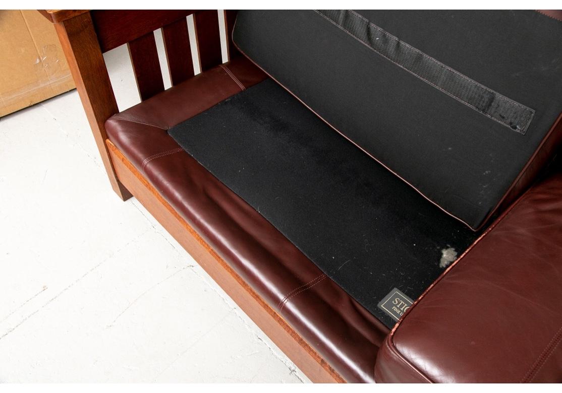 20th Century Stickley Oak Mission Oxblood Leather Orchard Street Sofa