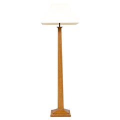 Stickley Oak Square Floor Lamp With Linen Shade