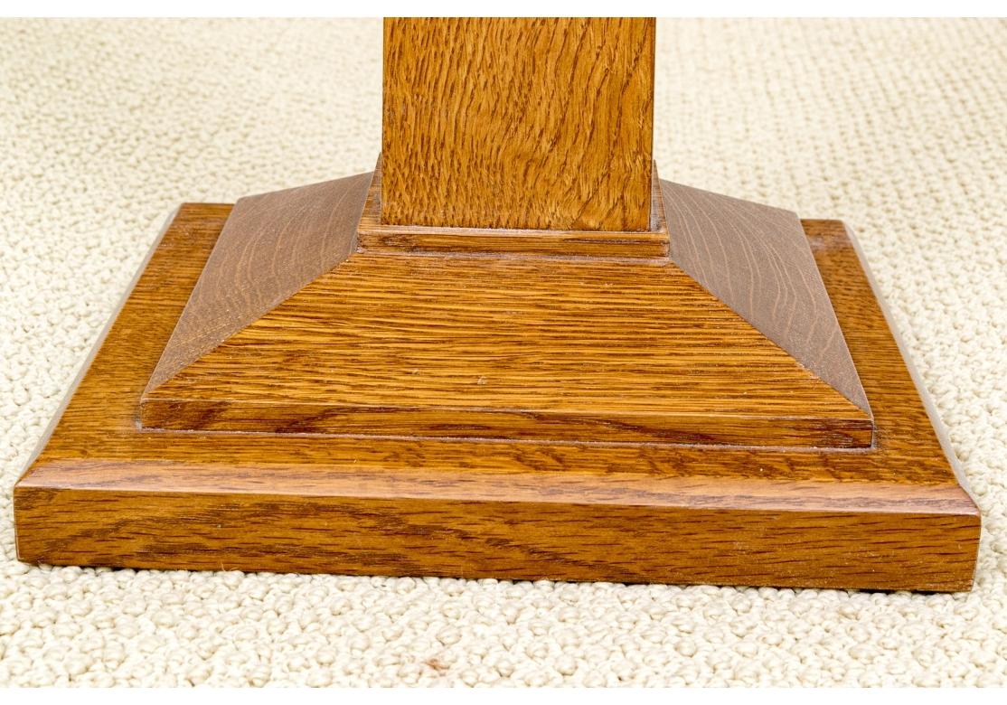 20th Century Stickley Oak Square Floor Lamp With Linen Shade For Sale
