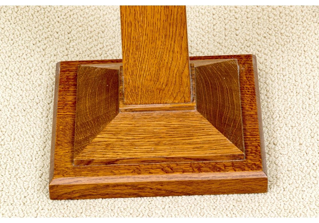 Metal Stickley Oak Square Floor Lamp With Linen Shade For Sale