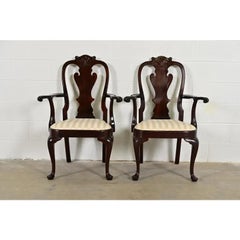 Stickley Queen Anne Carved Solid Mahogany Armchairs, Pair