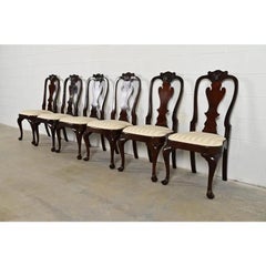 Stickley Queen Anne Carved Solid Mahogany Dining Chairs, Set of Six